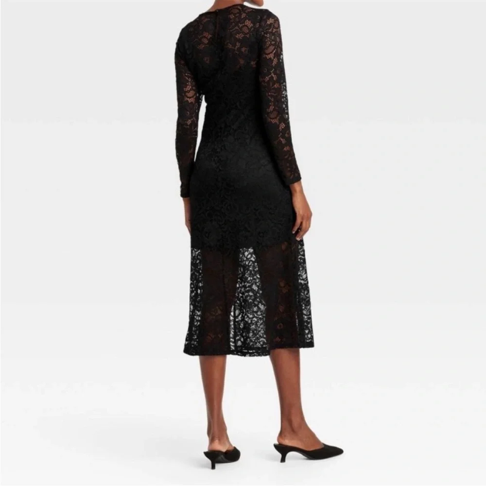 a.new day Black Lace Long Sleeve Midi Dress - Small - Picture 2 of 9